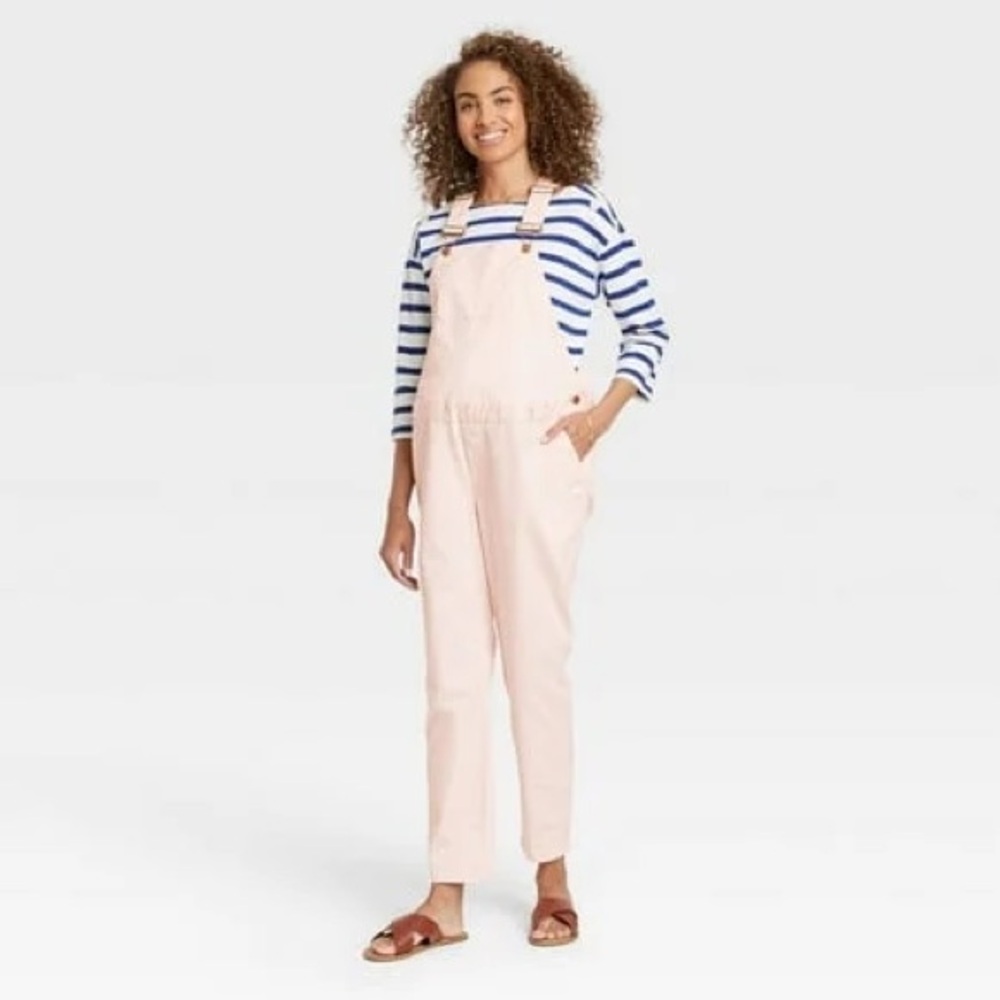 The Nines by HATCH™ Maternity Classic Cotton Twill Overalls Light Pink 
Size: 4